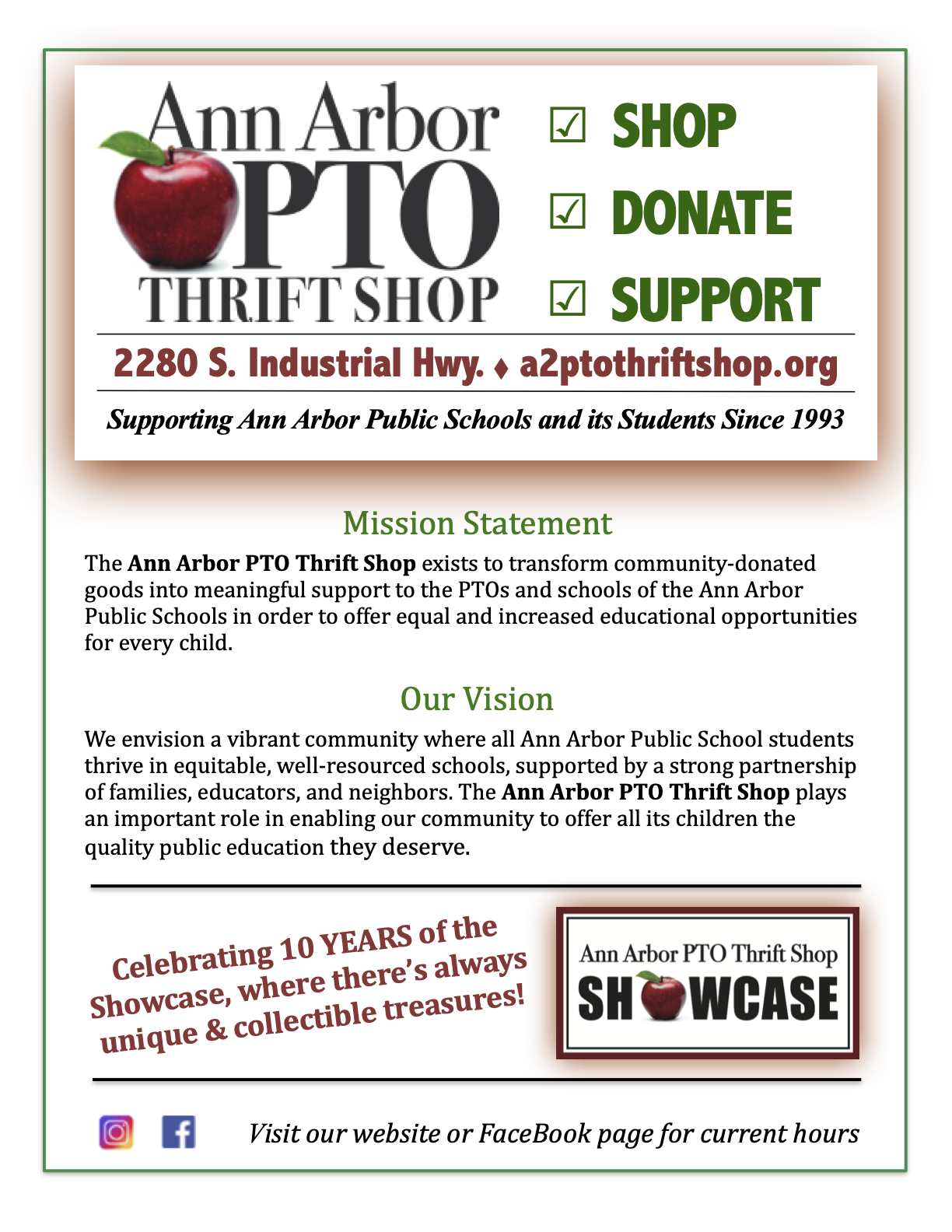 Shopping at the PTO Thrift Shop (2280 S Industrial Hwy) is an easy way to support AAPS and Bach.
