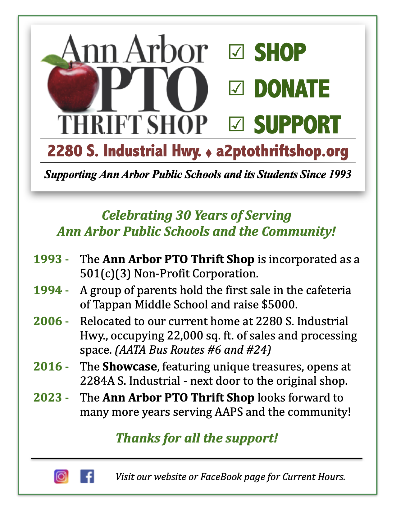Ann Arbor PTO Thrift Shop 2023-2024 promotional flyer