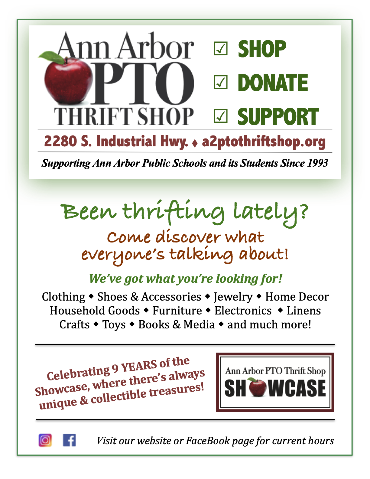 Ann Arbor PTO Thrift Shop 2023-2024 promotional flyer